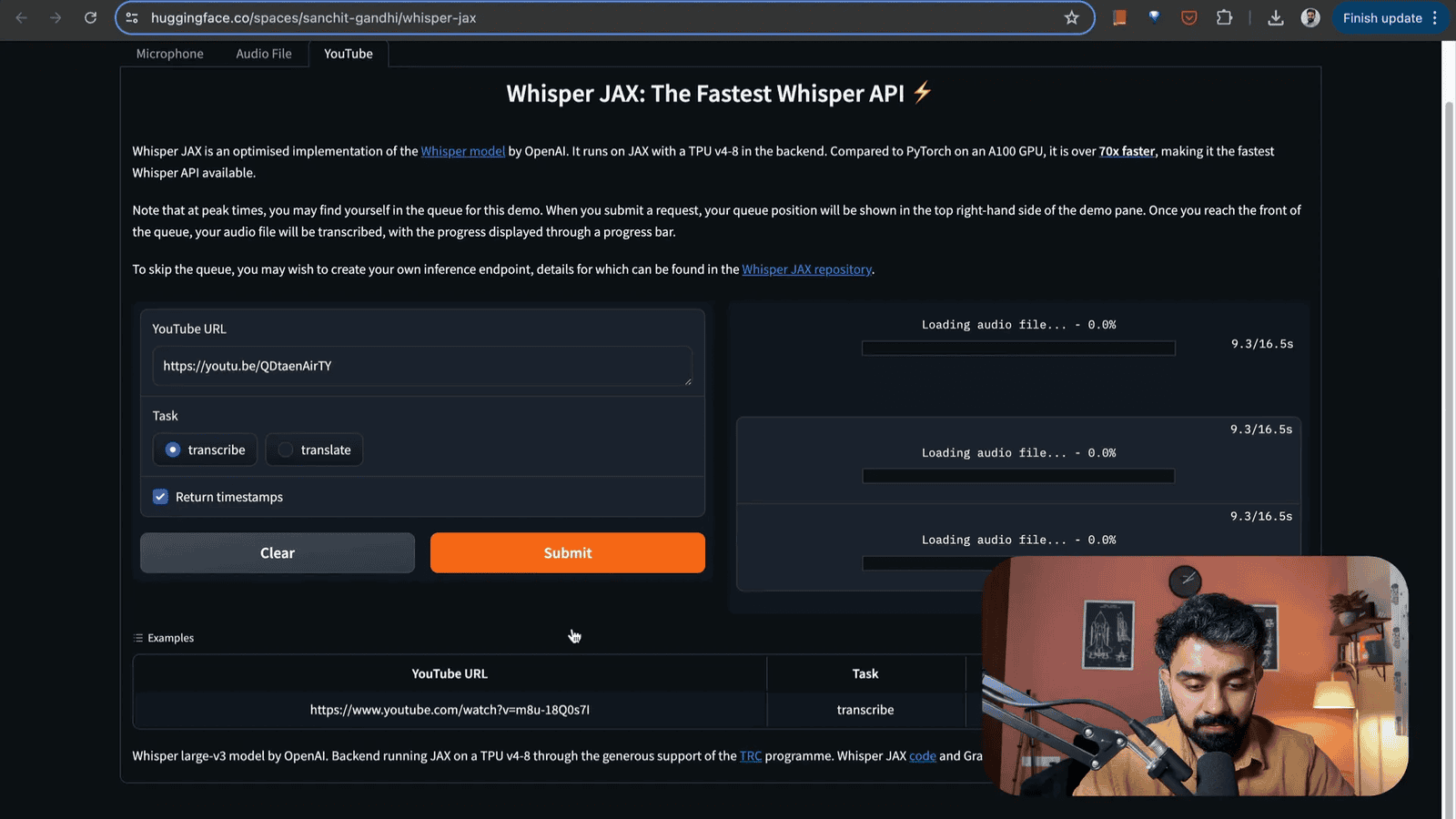Whisper JAX transcribing audio to text